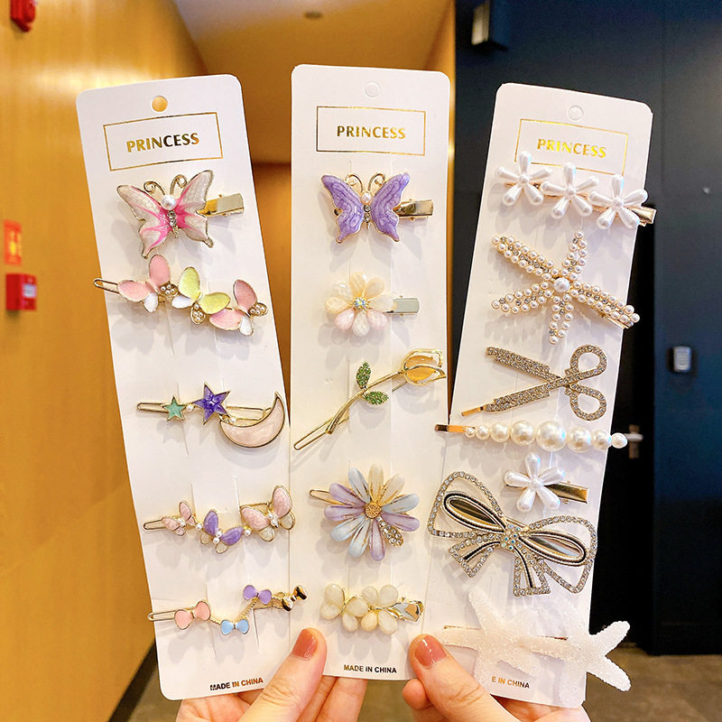 珍珠爱心发夹套装韩版in刘海夹边夹水钻仙气发卡鸭嘴夹发饰头饰