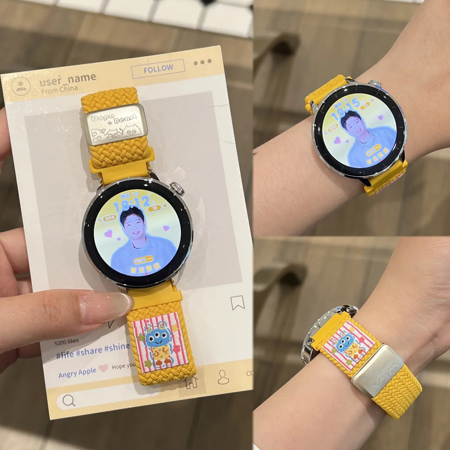 【多巴胺小怪兽】适用OPPOWatchX2Mini孙颖莎同款手表卡通插画尼龙编织磁吸表带华为GT6gt54透气Fit3夏天FIT4