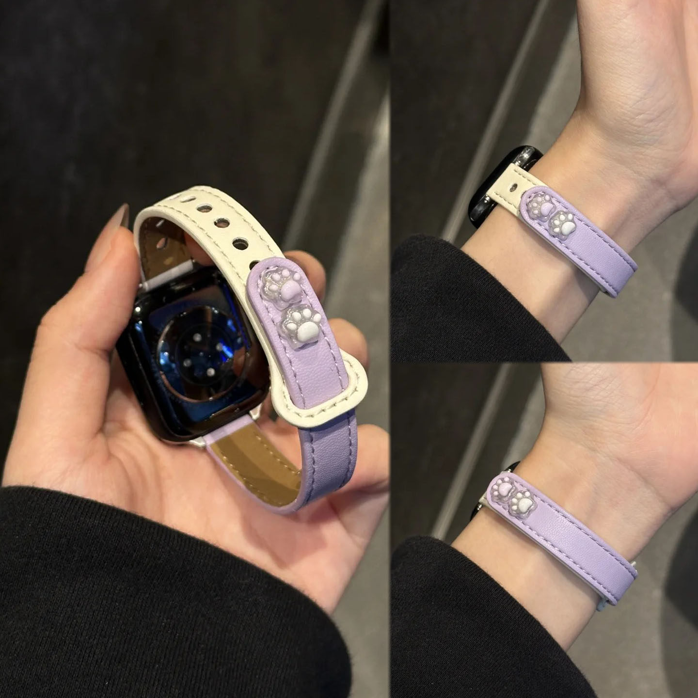 适用iWatchs11新款猫爪双钉扣撞色皮质表带苹果s10applewatchS987se智能华为Fit4/Fit3可爱小米9Pro/8Pro高级