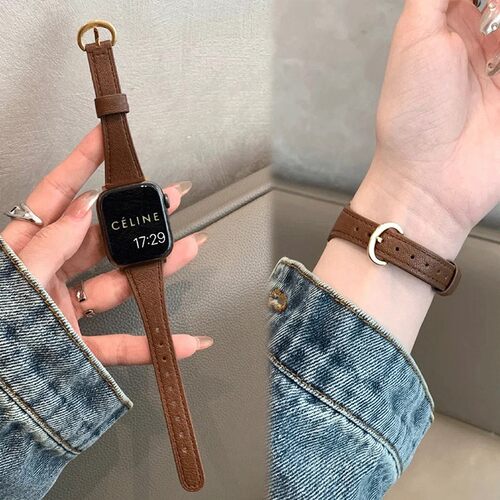 适用iWatchS12苹果S11秋冬复古马蹄扣真皮表带applewatchs10S9se柔软小羊皮华为FIT5Fit4小米10Pro气质高级感