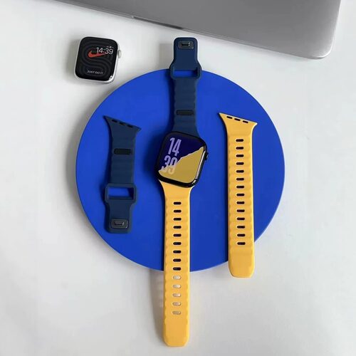 何晨光的表带适用iWatchs11代高质感斜纹硅胶闪电扣表带苹果s10创意applewatchS987se通用智能Ultra3夏天小众