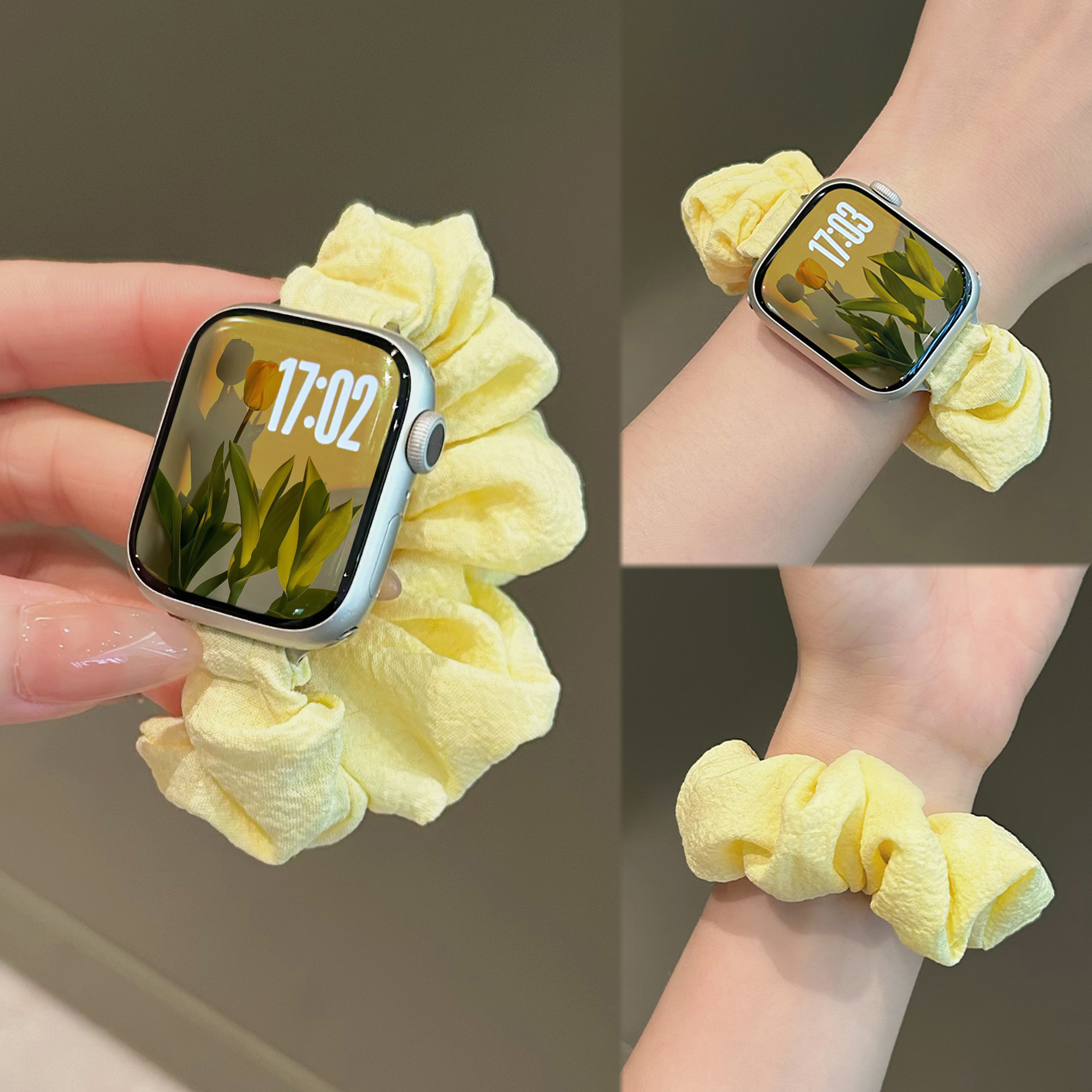适用iWatchs11表带苹果手表s10高质感柔软荔枝纹发圈表带applewatchS98华为FIT5创意FIT4小米9ro夏天8Pro透气