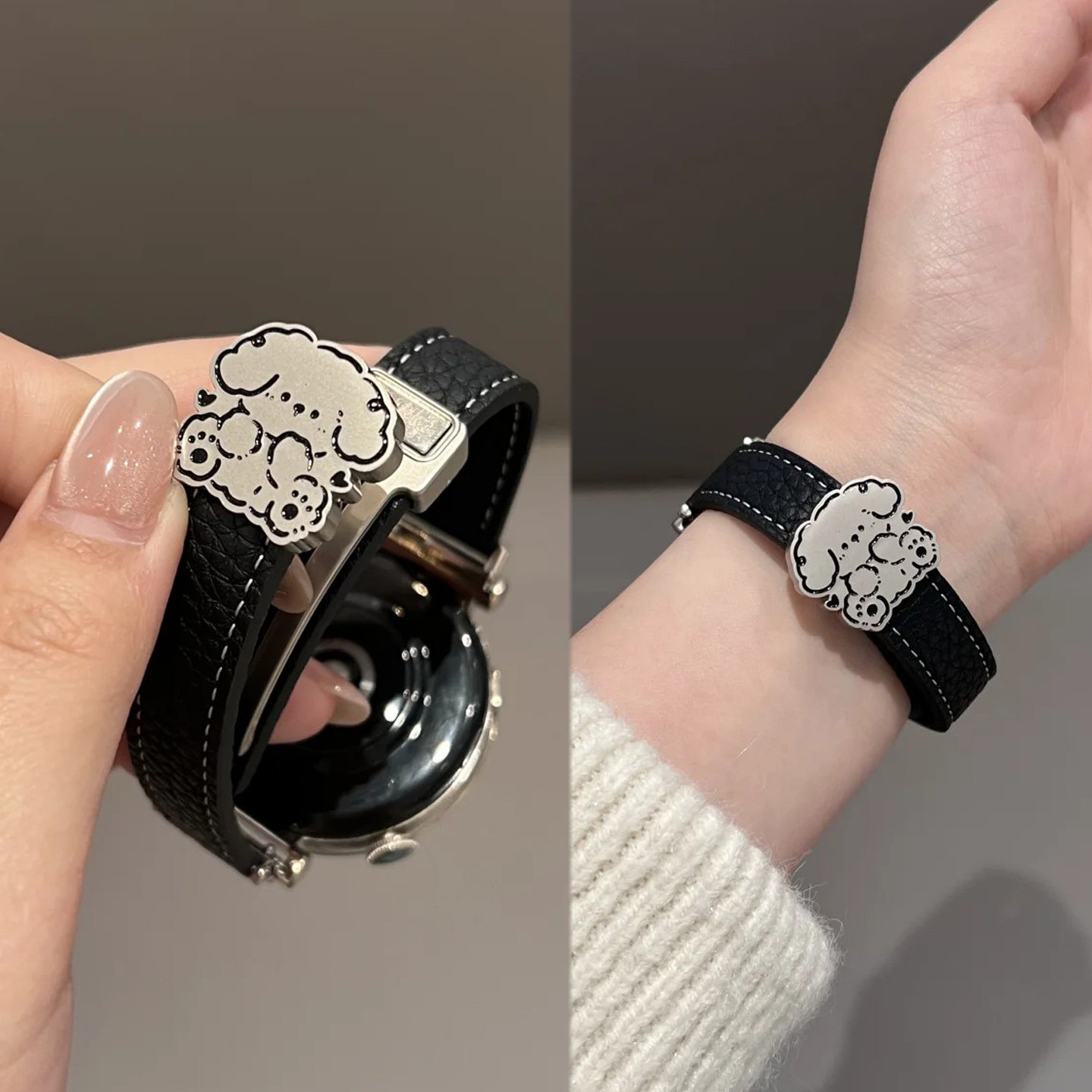 适用华为GT6手表gt5高级感Watch5/4可爱狗狗金属扣磁吸荔枝皮GT4表带GT3华为Fit5/4夏天GT2智能gt1荣耀magic2