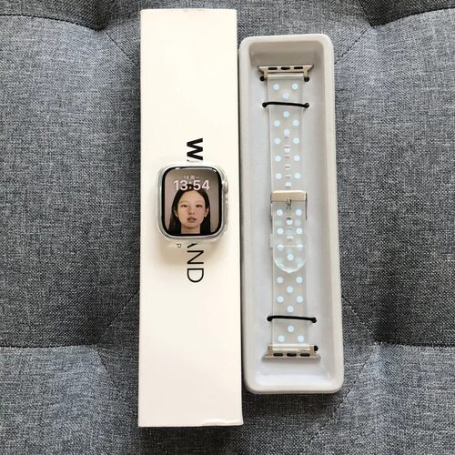 适用iWatchs11新款韩女蓝色波点磨砂透明s10表带applewatchS987se华为FIT5/FIT4小米10Pro红米watch6夏日透气