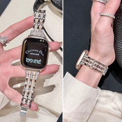 【满天星鎏金闪钻】适用iWatchs11华为FIT5金属七株链条表带苹果s10S9se女款FIT4小米10Pro红米watch65高级感