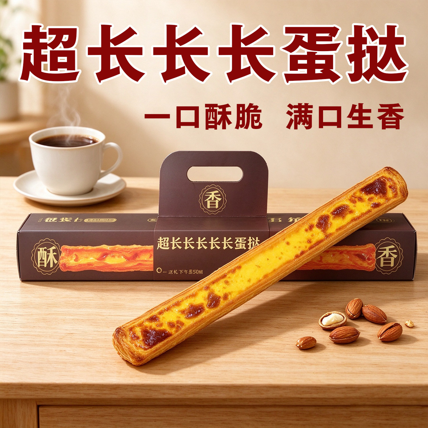 网红超长长条蛋挞千层起酥烘焙甜