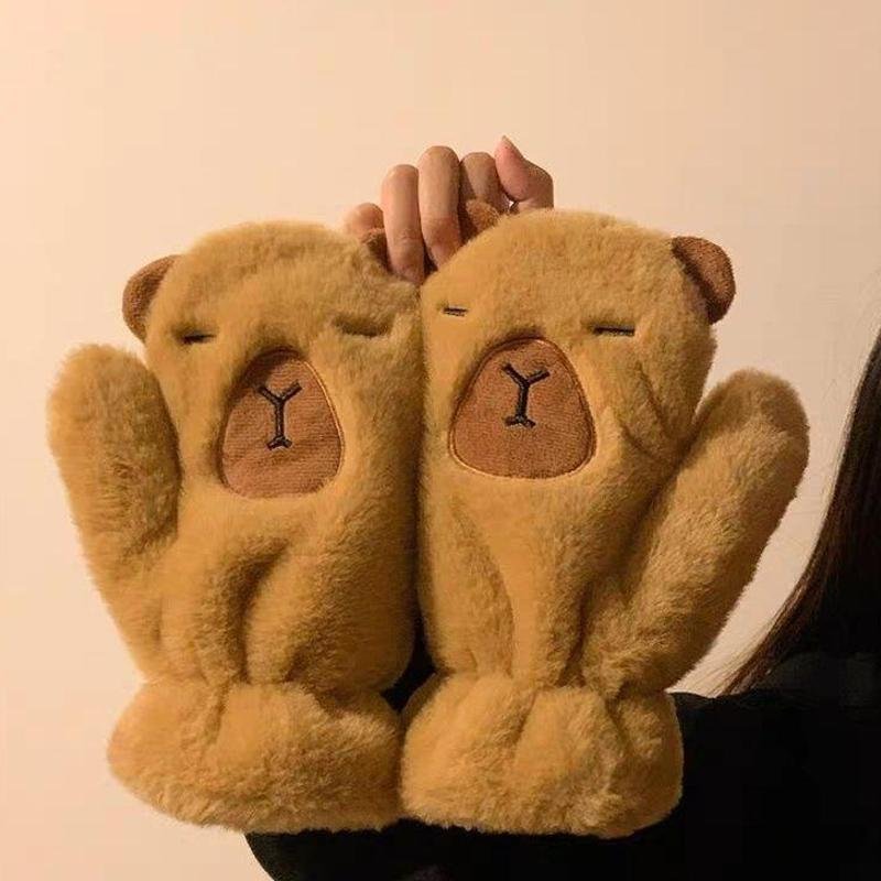 可爱卡皮巴拉毛绒手套服饰二件套