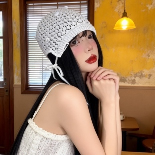 玫瑰花镂空编织包头帽女复古百搭显脸小套头帽ins小众针织帽子潮