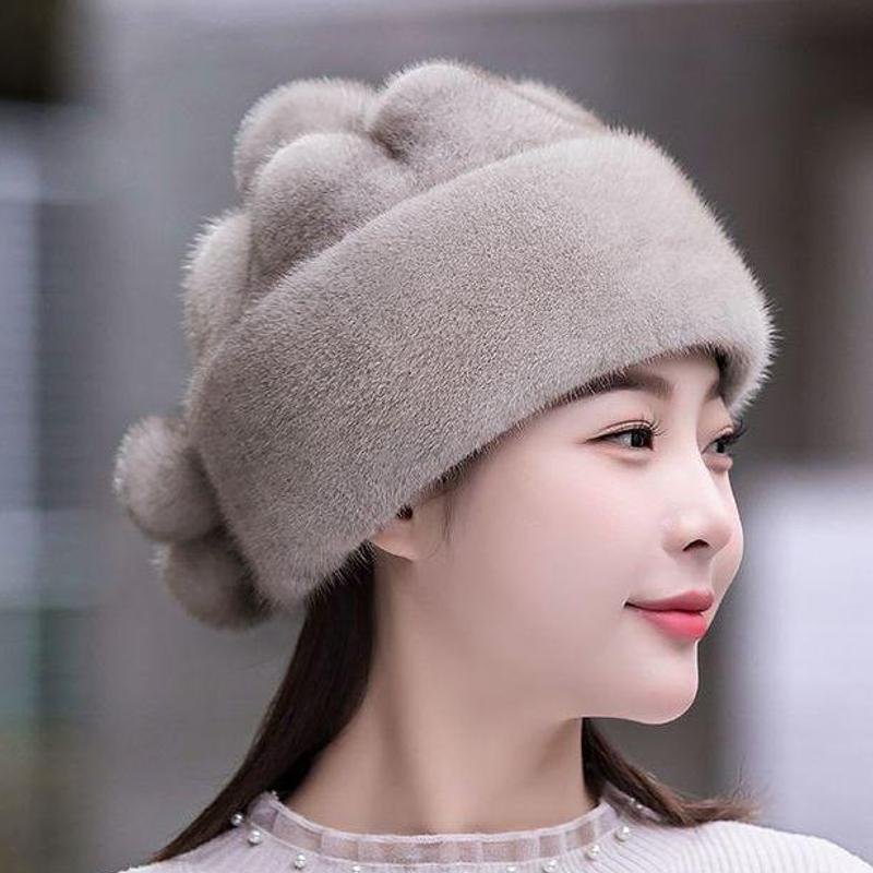 水貂帽子女士冬季新款保暖中老年人洋气皮草妈妈棉帽