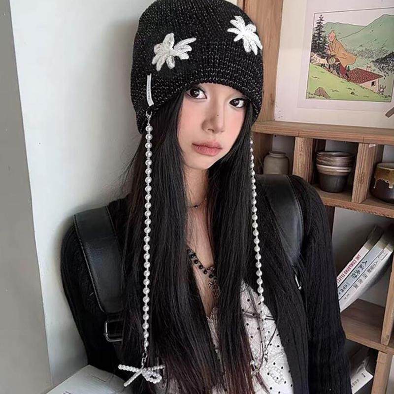 韩系花朵蝴蝶结珍珠链针织包头帽子秋冬个性百搭显脸小套头毛线帽,服饰配件/皮带/帽子/围巾,帽子,淘宝优惠券,粉丝福利购,淘宝优惠卷
