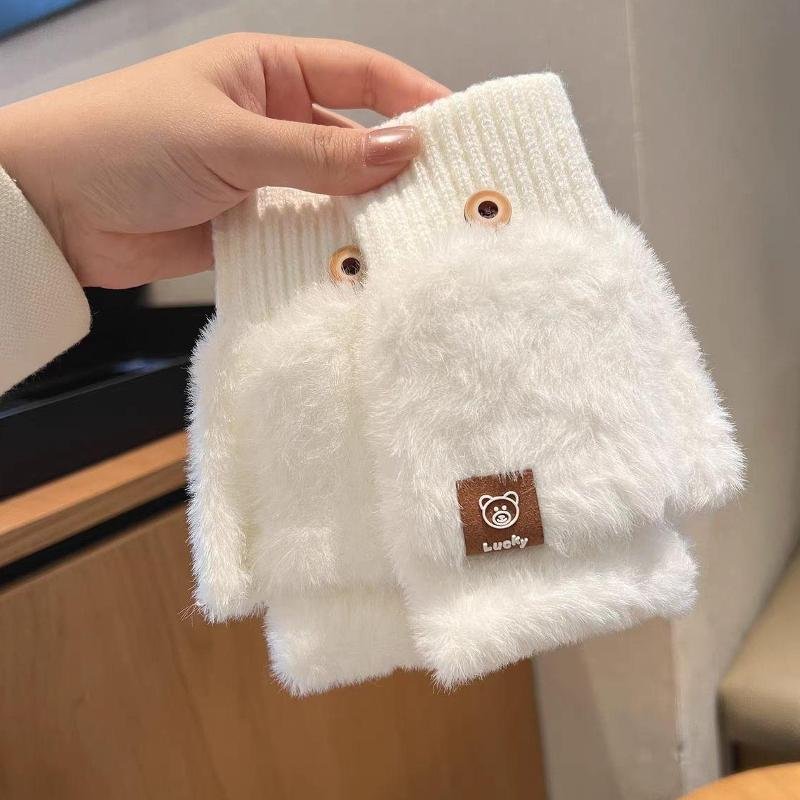 冬季加厚半指翻盖手套服饰二件套