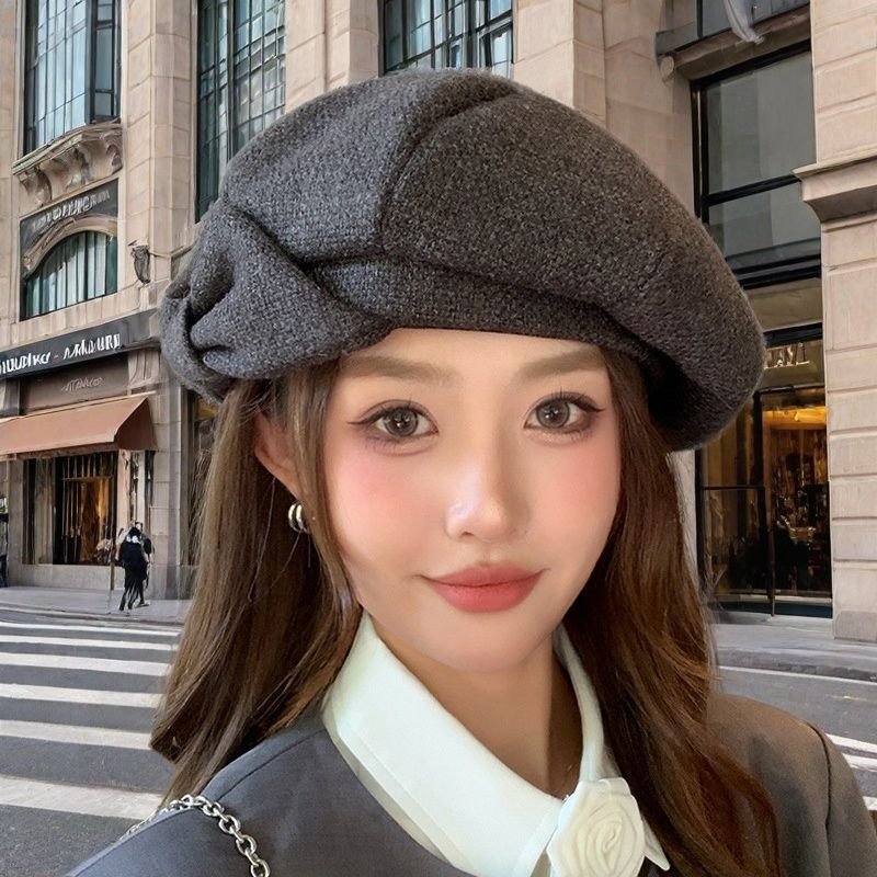春秋款蝴蝶结贝雷帽女士洋气秋冬