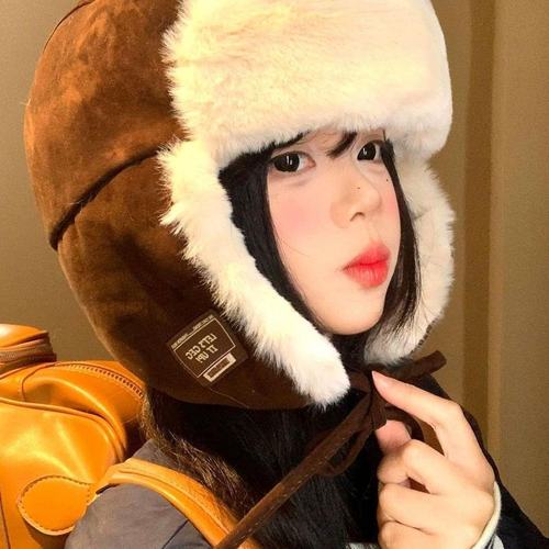 麂皮绒护耳雷锋帽女冬季毛绒显脸