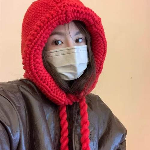 韩系ins手工钩针巴拉克拉法帽秋