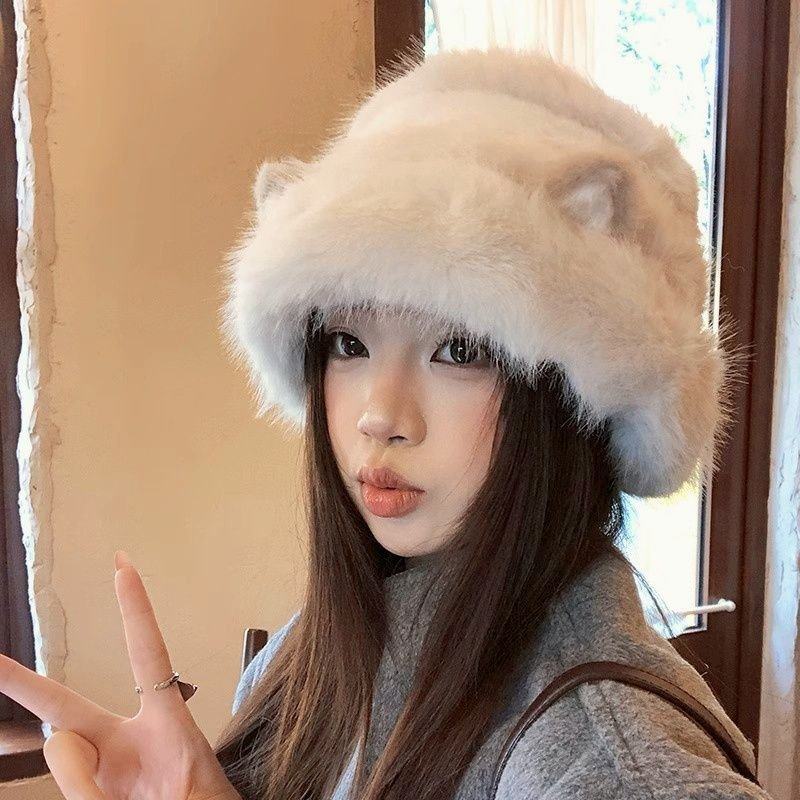 可爱猫咪耳朵渔夫帽女冬季2025新款保暖毛绒帽子大头围显脸小盆帽,服饰配件/皮带/帽子/围巾,帽子,淘宝优惠券,粉丝福利购,淘宝优惠卷