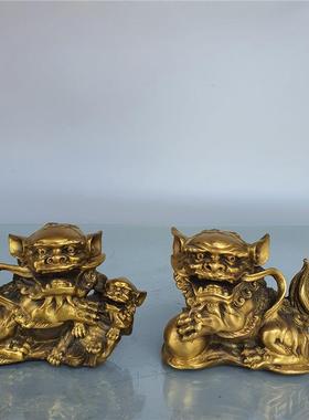 铜狮子摆件 铜福州狮摆件一对铜狮子摆件狮家居门口创意装饰摆设