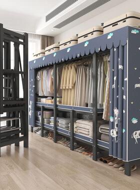 一体免安装折叠布衣柜加粗加厚全钢架挂衣橱家用卧室全挂结实耐用