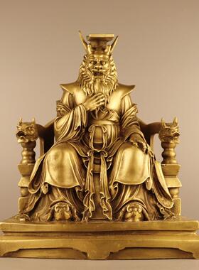 黄铜坐龙椅东海龙王神像摆件 家用供奉桌面创意礼品 铜工艺品