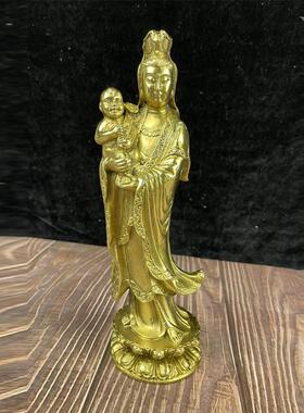 铜器 黄铜送子观音站送子观音铜像黄铜观音工艺品摆件