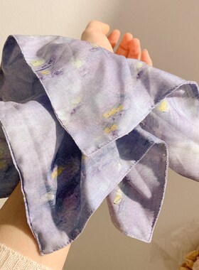 檀烟浸暮云~紫色方巾大肠发圈女新中式慵懒风头饰超大号方形发绳