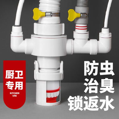 厨房菜盆洗碗机下水道下水管三通堵口神器50密封防臭75下水防返臭