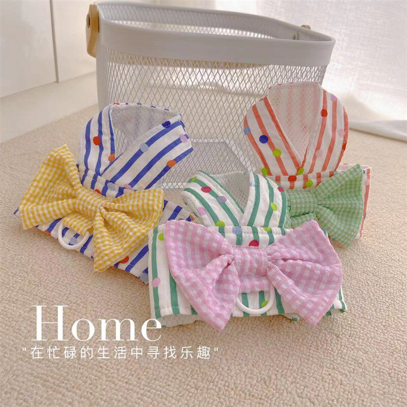 可爱蝴蝶结宠物网眼透气胸背式牵引绳泰迪比熊犬狗狗猫咪背心衣服