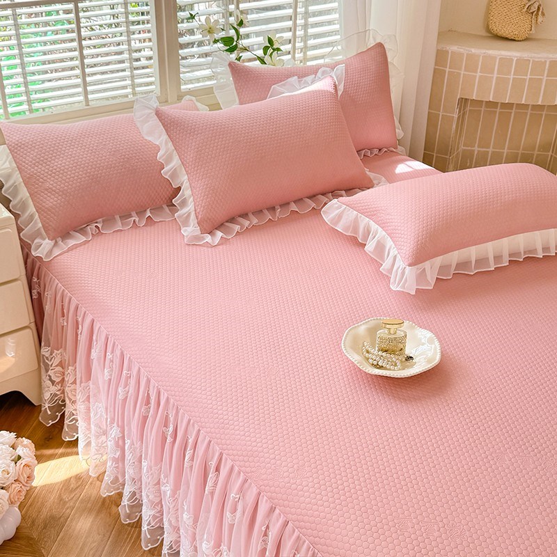 公主风花边床裙款冰豆豆凉席夏季床单带裙边空调软席夏凉被四件套