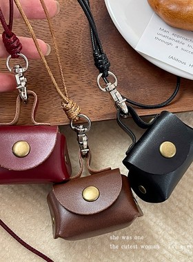 复古皮质耳机套挂件女项链零钱收纳小包配饰锁骨链首饰颈链毛衣链