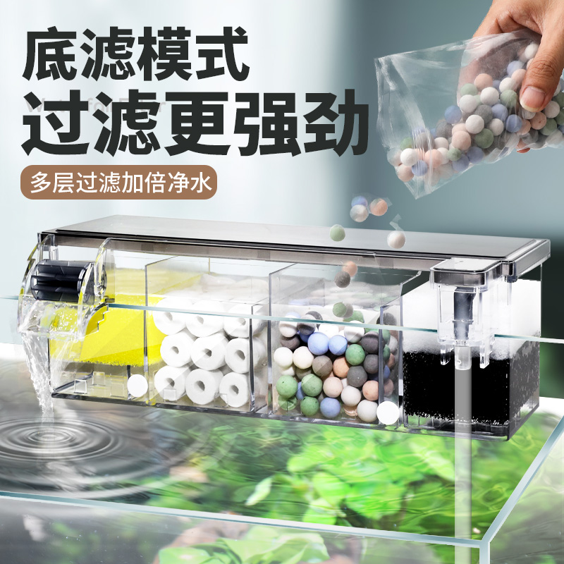 鱼缸壁挂过滤器三合一低水位龟缸上滤过滤增氧内置循环外置滴流盒