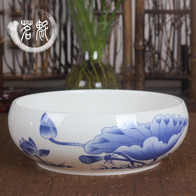 青花陶瓷茶洗 笔洗8寸茶具配件茶道零配大号水盂水洗洗茶杯碗特价