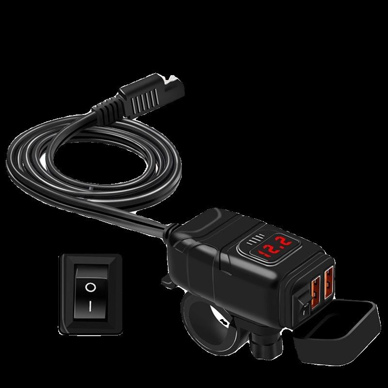 摩托车双USB手机充电器QC3.0快充带防水12电压数显表车载改装配件,摩托车/装备/配件,摩托车USB充电器,淘宝优惠券,粉丝福利购,淘宝优惠卷