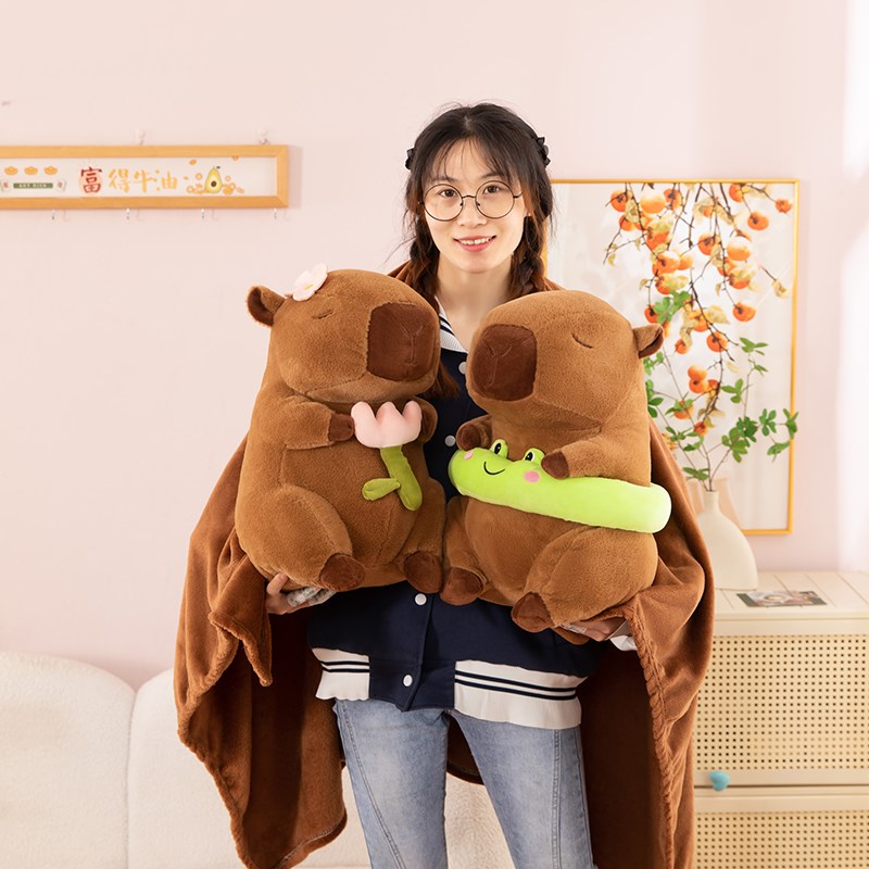 抱枕被子两用抱睡公仔卡皮巴拉玩偶汽车床上靠枕靠垫二合一空调被