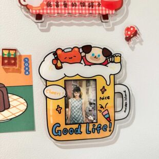 超萌啤酒杯拍立得相框磁吸亚克力冰箱贴3寸照片生日礼物展示装饰