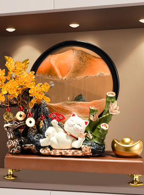 发财树流沙画招财猫摆件