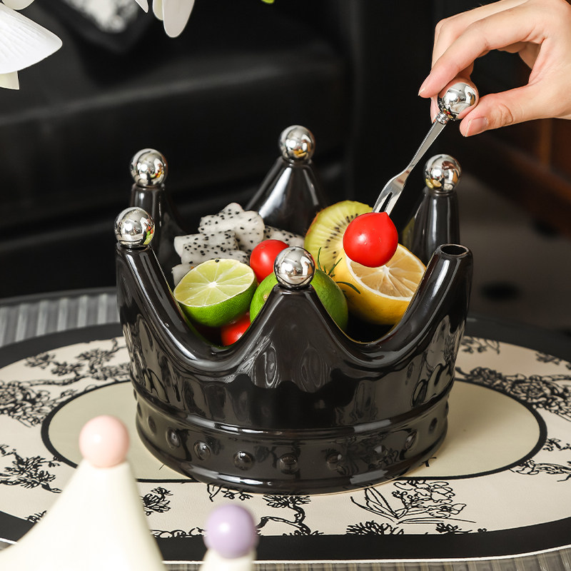 皇冠陶瓷水果盘客厅家用水果收纳盒带叉子轻奢高档高颜值零食盘子,餐饮具,果盆/果盘/果篮,淘宝优惠券,粉丝福利购,淘宝优惠卷