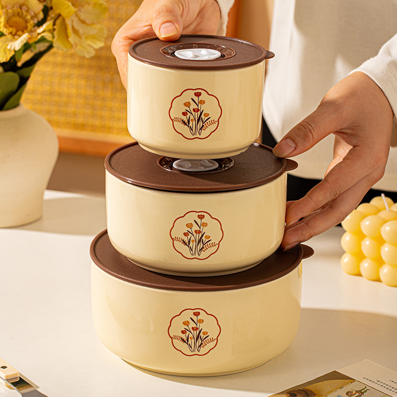 法式保鲜碗带盖密封陶瓷饭盒