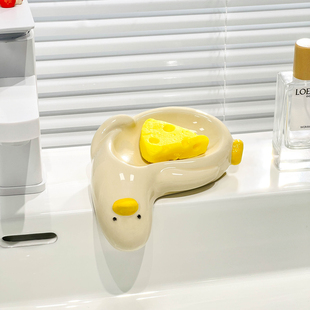 家用高档陶瓷肥皂盒可爱鸭子香皂盒置物架卫生间不积水沥水皂碟托