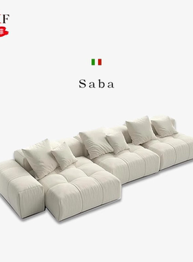 艾尚卡菲 意式极简SABA像素沙发全真皮大平层别墅组合大户型客厅