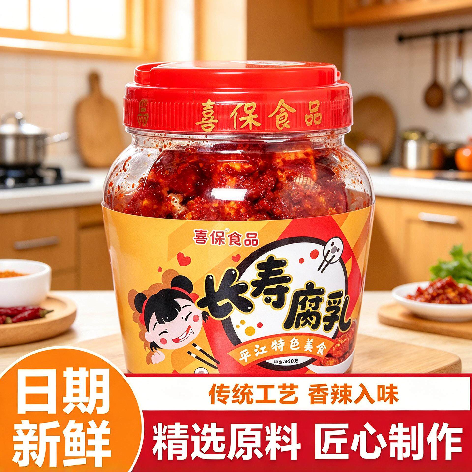 正宗湖南平江特产长寿街喜保腐乳360g香辣霉豆腐乳下饭菜手工自做