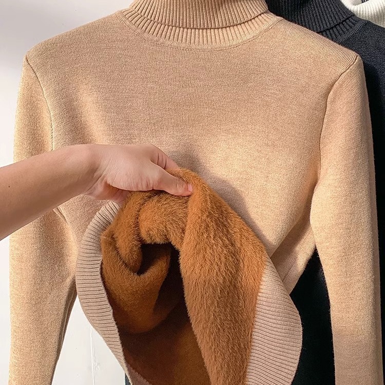 加绒加厚一体绒毛衣女冬厚水貂绒保暖上衣高领打底衫女秋冬内搭潮