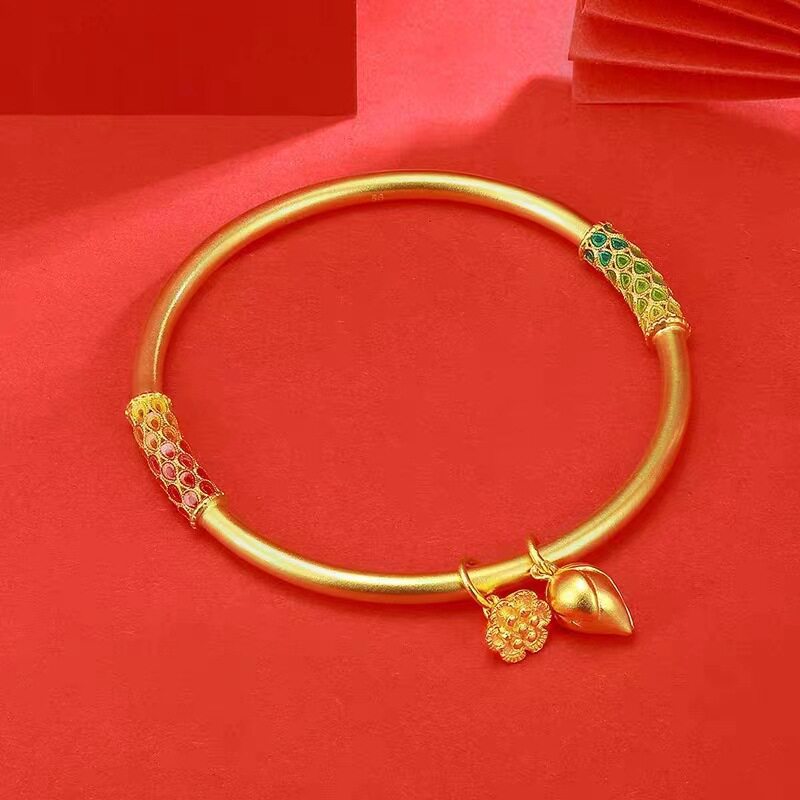 沙金珐琅孔雀翎两世欢手镯女国潮仿黄金古法传承莲蓬手串手饰