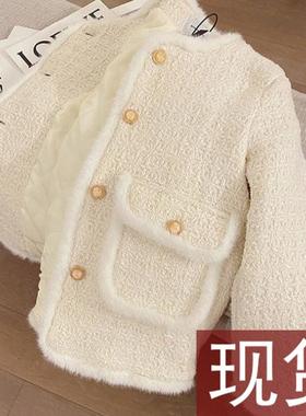 法式小众~名媛小香风外套女冬加棉加厚上衣粗花呢绗棉外套A58630