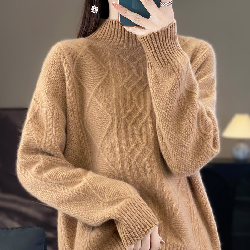 秋冬半高领加厚羊毛衫女韩版时尚百搭羊绒毛衣100纯羊毛显瘦打底