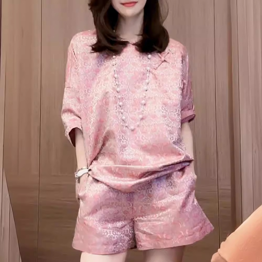 新中式国风粉色套装女2024夏季新款女装轻奢高级感高端短裤两件套