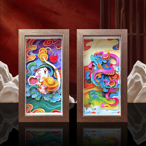 玺语十二生肖立体装饰画伴手工礼品剪纸文创国潮装饰摆台书房企业