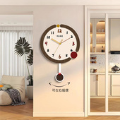 奶油风挂钟家用静音钟表客厅挂墙装 饰电子日历时钟创意钟摇摆挂表
