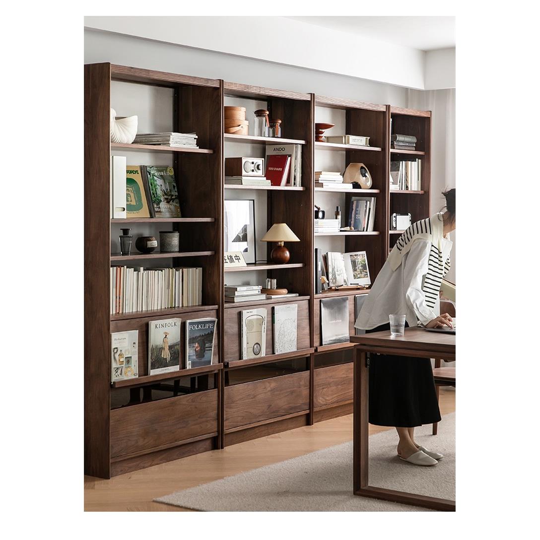 北美黑胡桃带门组合柜现代简约实木书柜黑落地现代简约书架