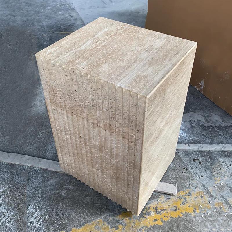 天然米洞石大理石底座创意波浪造型雕塑台摆件底座装饰柱高端定制