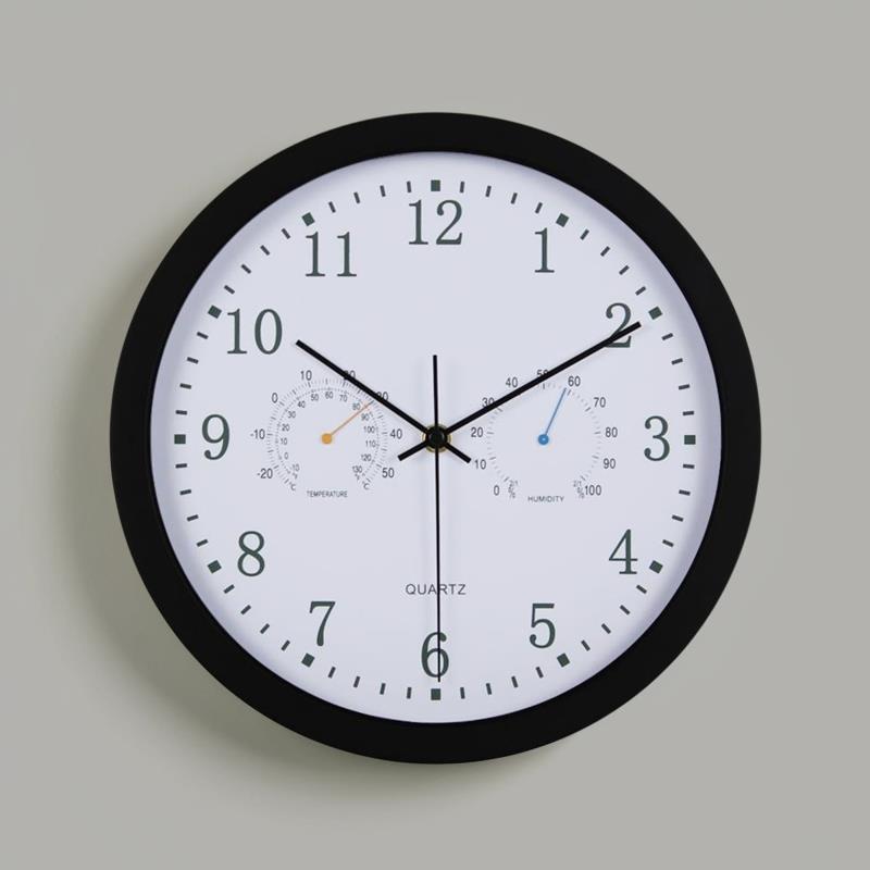 塑料温湿度计挂钟现代简约客厅静音钟表WallClock时钟室内扫秒