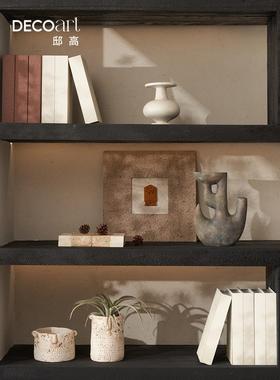 deco原木风软装侘寂风民宿空间书房书柜柜体摆件茶室空间布置摆件